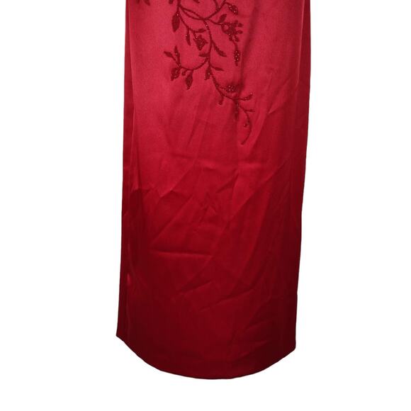 Vintage 90s Red Beaded Stretch Satin Formal Gown Square Neck Sz 10 - Picture 13 of 14